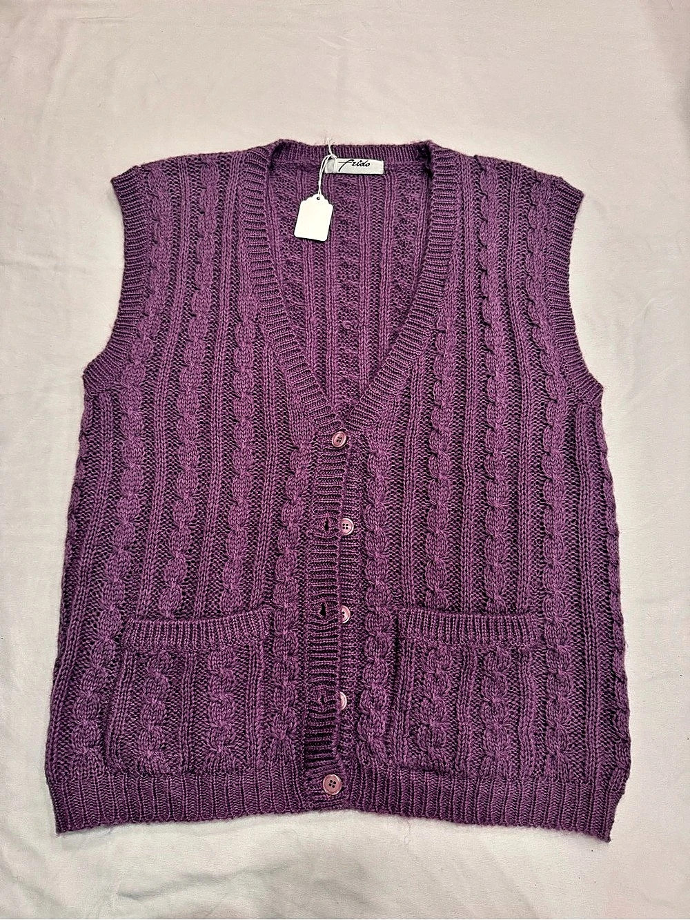 Purple Cable Knit Sweater Vest